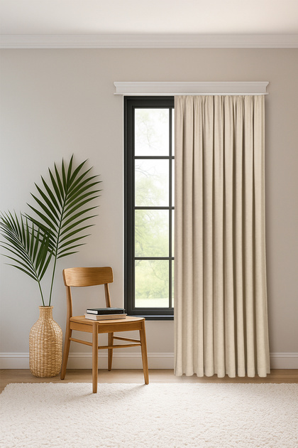 Sapphire Velvet Textured Light Beige Extra-Thick High Quality Single Panel Background Curtain