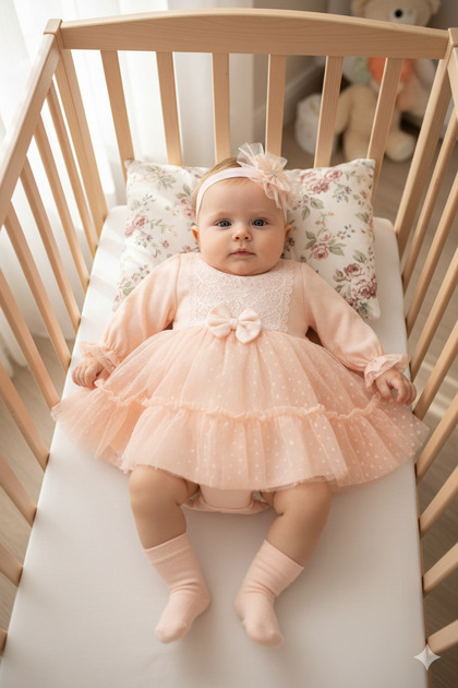 Baby Girl Mevlütlük Dress with Bandana and Lace Newborn Hospital Release Wedding Dress Evening Dress Mevlitlik 416