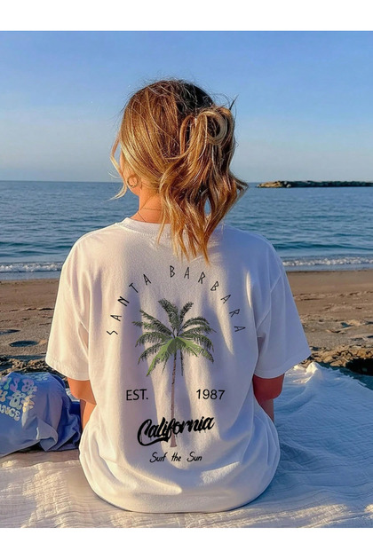 Unisex Casual Short Sleeve Santa Barbara Printed Teenager Oversized Tshirt