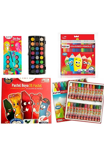 3X24 Fatih 3'lü Set 24 Renk Boyalar - 24'lü Pastel + 24'lü Kuruboya + 24'lü Sulu Boya
