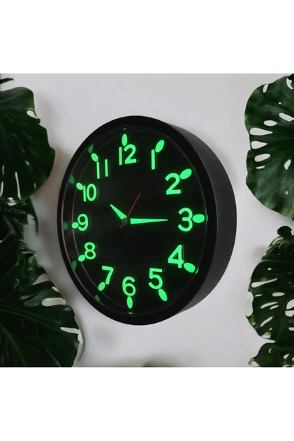 Fosforlu 3D Ahşap Rakamlı Çocuk Odası Küçük Duvar Saati Çap 22 cm Siyah