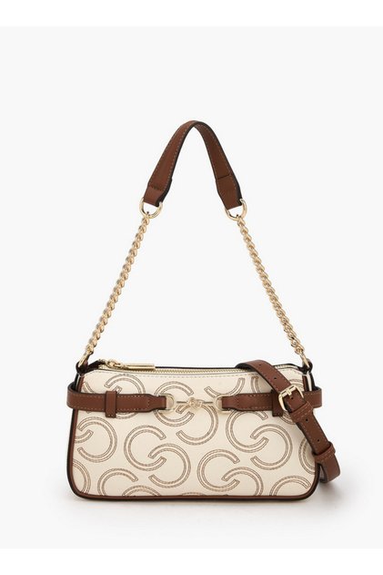 Monogram Embroidered Shoulder Bag with Zip Closure