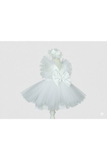 Girl's White Fluffy Tutu Special Occasion Dress with Buckle, Party Dress