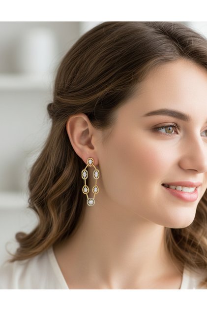 Gold Zircon Stone Long Dangle Earrings-Elegant Premium Series