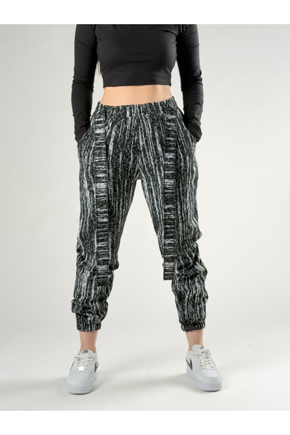 Matrix Patterned Belted Black Women's Jogger Pants Coc2764