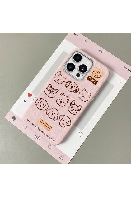 iPhone 15 Pro Compatible, Cartoon Pattern Leather Texture Silicone Phone Case.