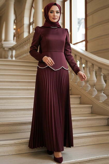 dress hijab satin Satin Navy Blue Hijab Wedding Dress 22891L