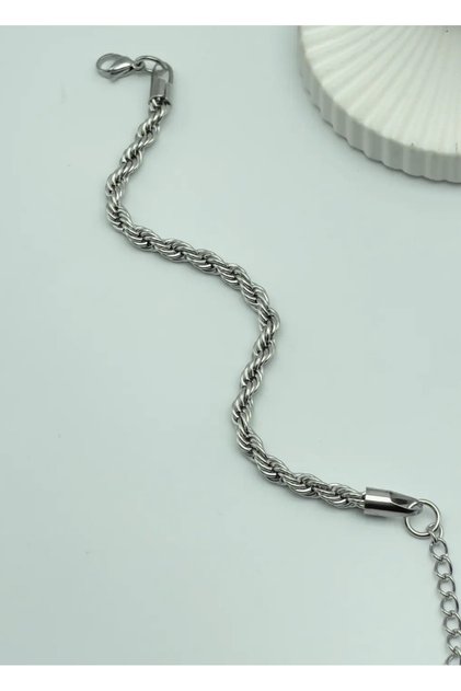Steel silver twisted bangle - 25-blk119