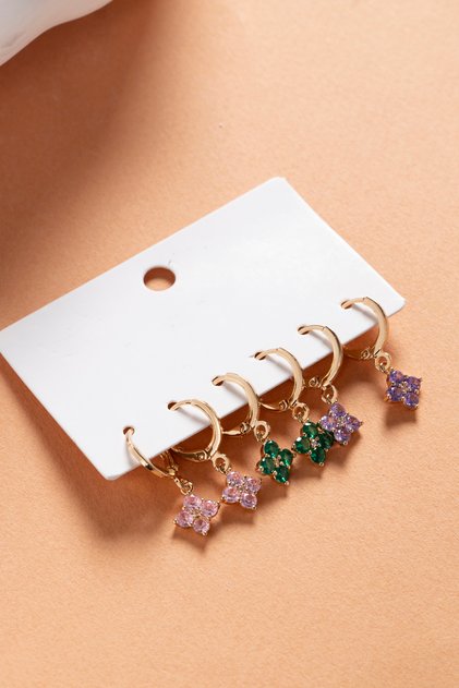 Women's Dangle Colorful Clover Earrings Set / Multiple Earring Set