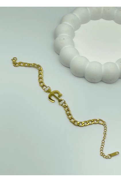 Steel gold c letter bracelet - 25-blk82