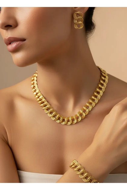 Vip 22K Altın Kaplama Kolye Küpe Bileklik Set - 25-22ks18