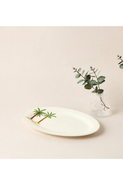 Palm Tree Print Bone China Platter - 35 x 24 cms