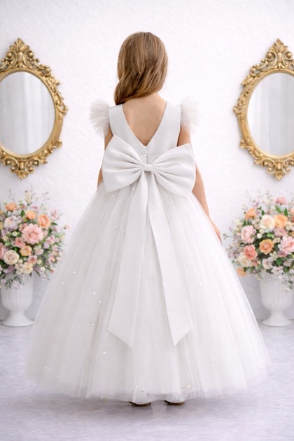 SUNEH Ruffle Sleeves White Long Pearl Girls Princess Dress Graduation  Birthday Dress- Trendyol