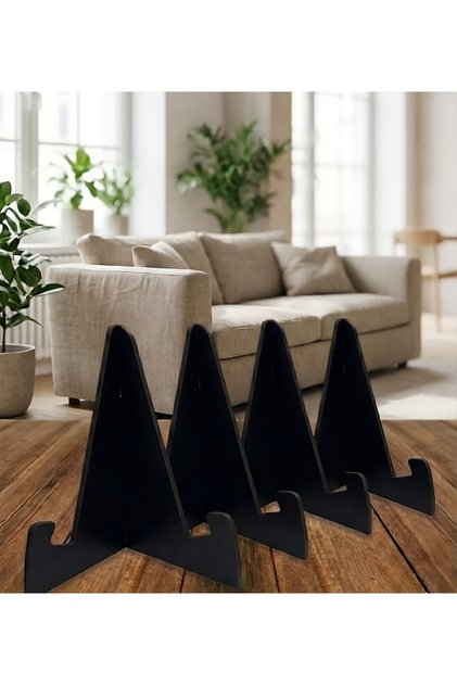 4'lü Dekoratif Ahşap Stand Seti - 20cm Kitap, Tabak, Çerçeve ve Plak Tutucu Ayaklık