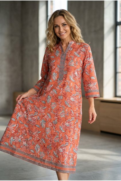 Rochie din bumbac imprimat manual