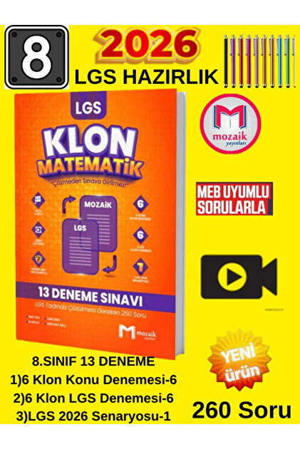 Mozaik Yayınları Klon 8.Sınıf LGS Matematik 13'lü Deneme (260 Soru