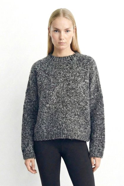 Women's Crew Neck Oversize Knitwear Sweater - Anthracite/Melange