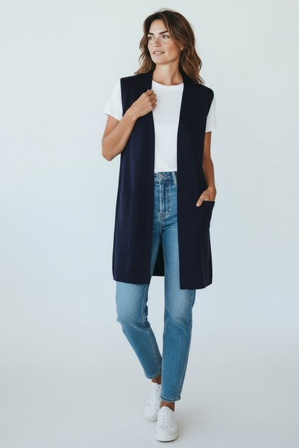Women's Vest Without Front Buttons with Pockets and Side Slits