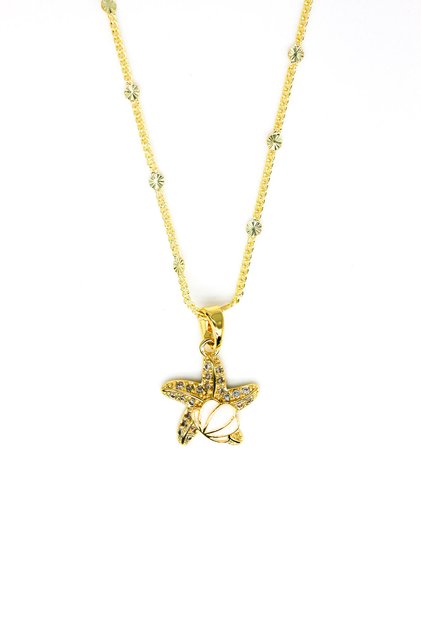 Zircon Stone, White Enamel Starfish Necklace
