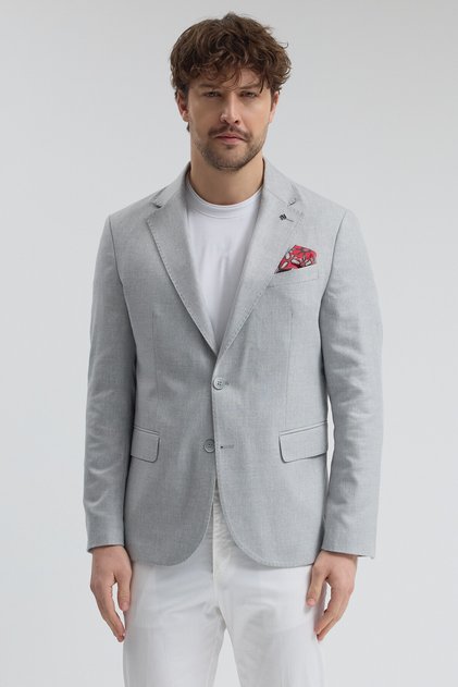 Victor Men's Gray Cotton Blend Half-Lined Mono Collar Sport Blazer Jacket with Cover Pockets