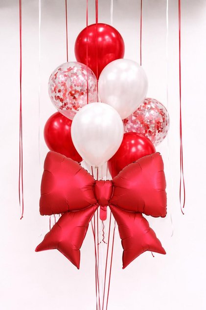 Red Bow Foil Balloon Set – with Red & White Confetti Balloons