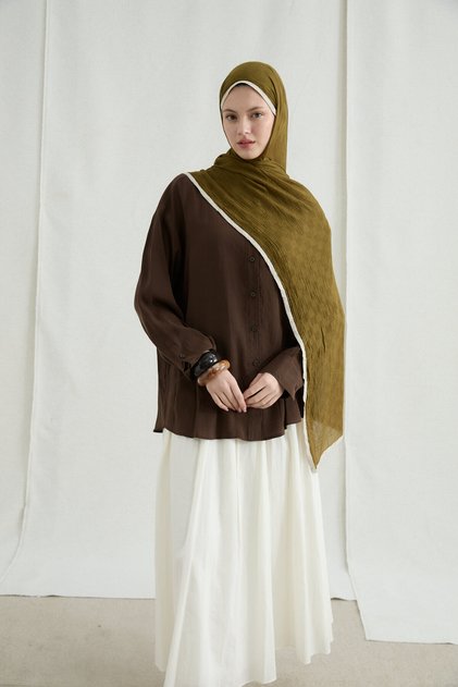 Dama Muslin Shawl - Oil Green