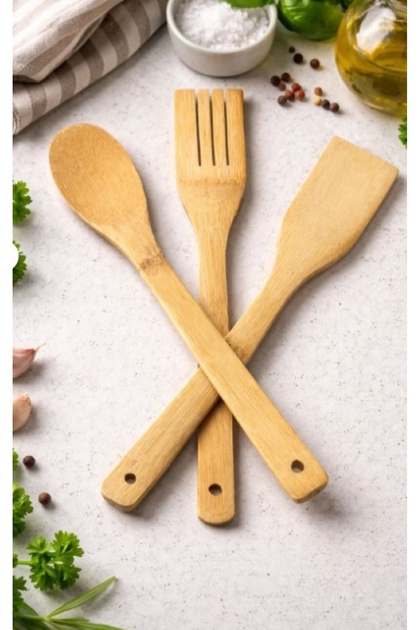 Wooden Kitchen Spoons – Bamboo Set of 3, Non-Scratch & Non-Stick