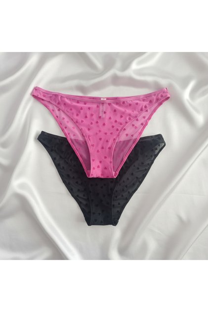 Kadın Transparan Kalp Figürlü 2'li Paket Slip Külot BB2178