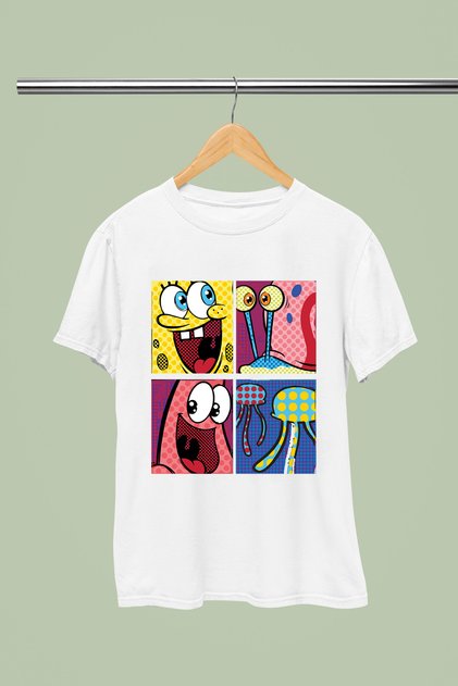 Spongebob Printed Cotton Short-Sleeved Regular Fit Youth and Children's T-Shirt