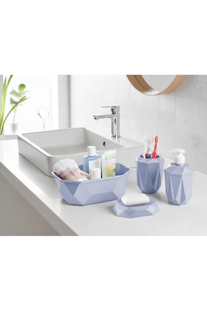 Geometric Design 4-Piece Bathroom Set Soap Dispenser, Toothbrush Holder, Liquid Soap Dispenser, Basket
