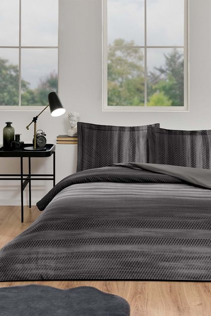 Ranforce -Notte Anthracite- Double Size Duvet Cover Set with Elastic Sheets