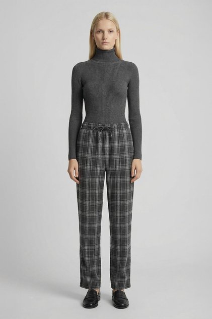 Pantaloni cu model în carouri antracit 8055