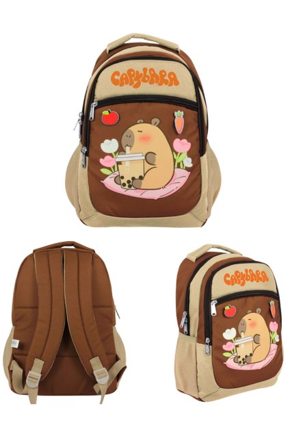 Capybara Elementary School Backpack – Beige & Brown 30 × 40 × 15