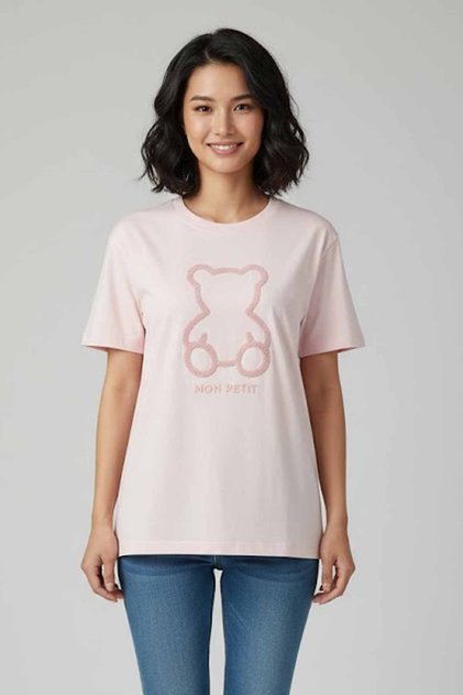 Women's Oversize 100% Cotton Crew Neck Teddy Bear Embroidered T-Shirt - Mon Petit Series