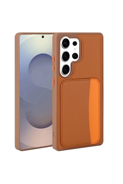 Galaxy S24 Ultra Case with Card Holder Vrdr X-Kart Silicone Cover - Brown