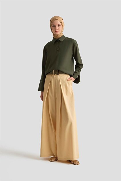 Polo Collar Blouse 25Y3736 Khaki