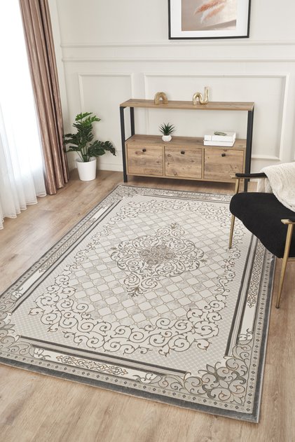 Eva Modern Krem Gri Yumuşak Doku Kolay Temizlenebilir Salon Halısı Oturma Odası Mutfak Antre Yolluk Yatak Odası Halısı