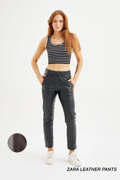 Oroverde Women's Zr Leather Black Pants Leggings-Black