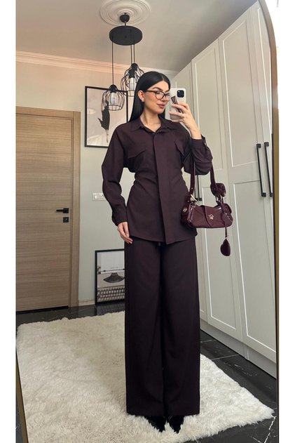 Bordo Gömlek Pantolon Takım