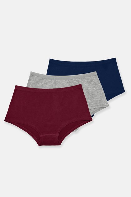 Women's Navy Blue Gray Burgundy 3-Pack Wide Edge Non-Marking Modal Panties 3m1906