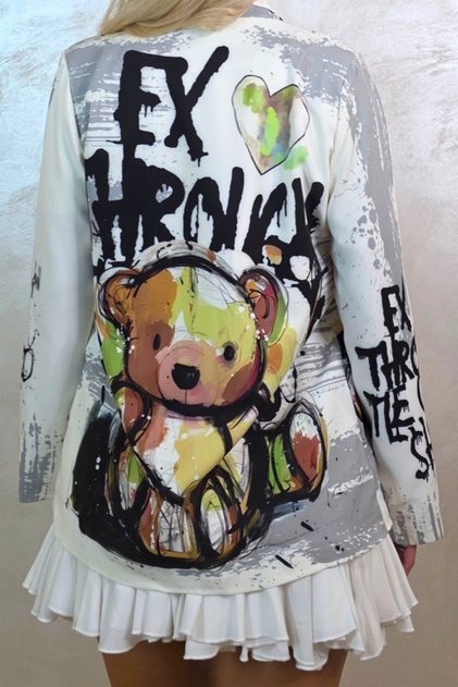 Jachetă de zi GRAFFITI, cu imprimeu pop-art, Mergi la magazin, Alb, Mărime S/M