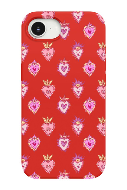 iPhone 16E Compatible Lovely Heart Patterned Suede Inside Launch Phone Case