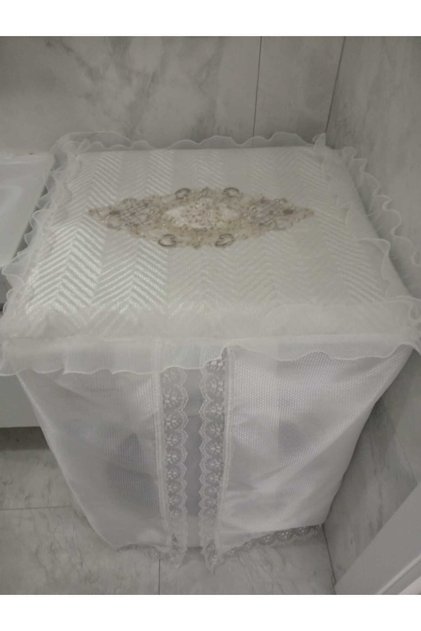 Çamaşır Makinesi Örtüsü &Kurutma Makinesi Piliseli Ortası Osmanlı Motif Güllü Kenar Hilal Kumaş