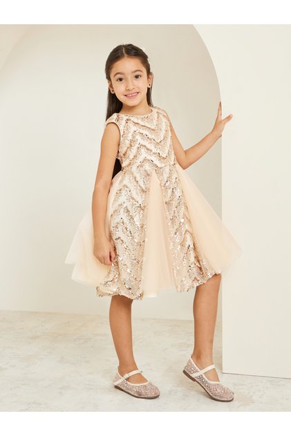 Girls Gold Sequins Sleeveless Dress