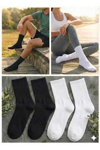 Pack of 4 Black and White Mixed Assortment Plain Cotton College Socks