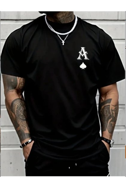 Unisex Oversize Printed Cotton Crew Neck Short Sleeve Black T-shirt