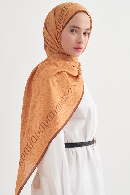 Elenora Monogram Floral Shawl Orange