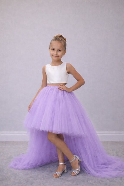 Girl's Lilac Tutu Skirt with Long Tail on the Back, Graduation Party Prom Combination Skirt