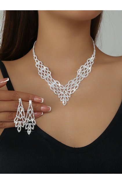 2-Piece Embellished Necklace And Earrings Jewelry Set