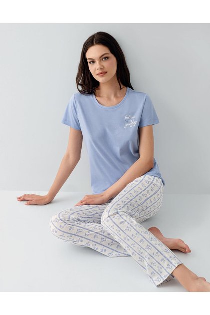 Women's 50% cotton 50% modal short sleeve pajama set - soft texture, relaxed fit, plus size options